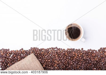 Top View Of White Cup Filled With Hot Coffee