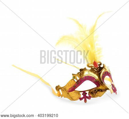 Beautiful Carnival Mask With Feathers Isolated On White