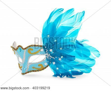 Beautiful Light Blue Carnival Mask Isolated On White