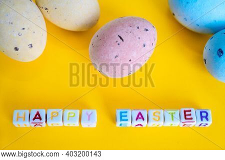 Easter Greeting Card With Painted Eggs. Seasonal Easter Message Happy Easter. Pastel And Colorful De