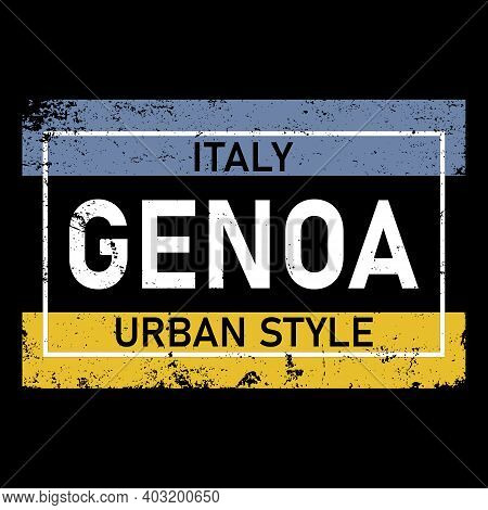 Genoa. Multicolored Colorful Contrast Isolated Inscription. Genoa Text For Prints On Clothing, T-shi