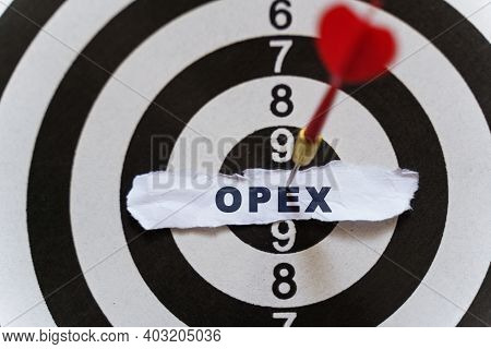 Business And Finance Concept. A Piece Of Paper With The Text Is Nailed To The Target With A Dart - O