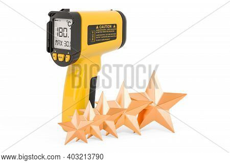 Customer Rating Of Infrared Thermometer, Pyrometer. 3d Rendering Isolated On White Background