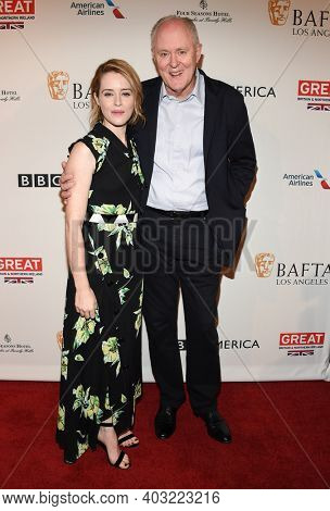 LOS ANGELES - JAN 7:  Claire Foy and John Lithgow arrives for  BAFTA Los Angeles Tea Party 2017 on January 07, 2017 in Beverly Hills, CA