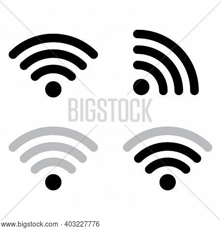Icon With Wifi Icons. Communication Icon Set.  Laptop Flat Vector  Illustration. Stock Image. Eps 10