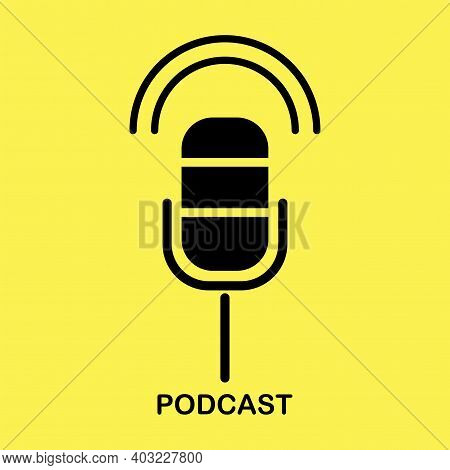Microphone Podcast Yellow Background In Modern Style. Modern Technology Concept. Stock Image. Eps 10