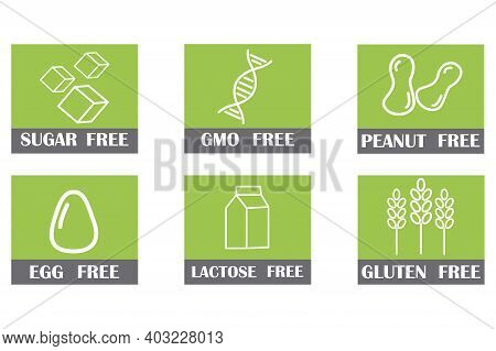 Flat Icon With Green Gluten Free Gmo. Icon For Lifestyle Design. Stock Image. Eps 10.