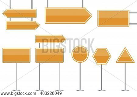 Template With Orange Blank Road Signs. Isolated Vector. Stock Image. Eps 10.
