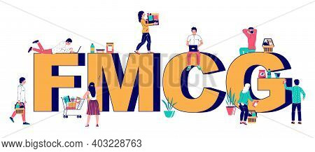 Fast Moving Consumer Goods Typography Banner, Flat Vector Illustration. Low Cost And Sold Quickly Pr