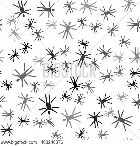 Black Vitruvian Man By Leonardo Da Vinci Icon Isolated Seamless Pattern On White Background. Human A