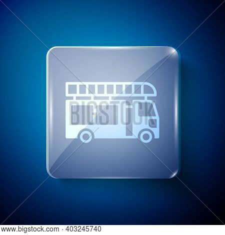 White Fire Truck Icon Isolated On Blue Background. Fire Engine. Firefighters Emergency Vehicle. Squa