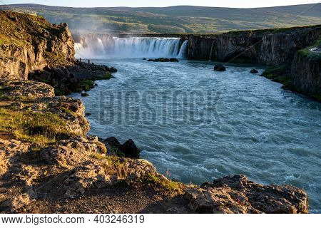A View Of Godafoss, One Of Most Beautiful Waterfalls In Iceland