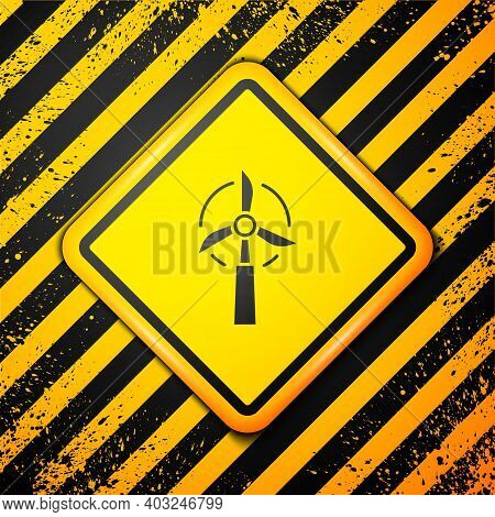 Black Wind Turbine Icon Isolated On Yellow Background. Wind Generator Sign. Windmill For Electric Po