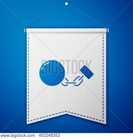 Blue Ball On Chain Icon Isolated On Blue Background. White Pennant Template. Vector