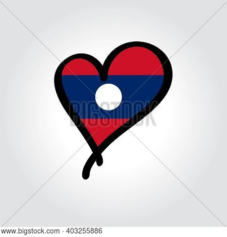 Laotian Flag Heart-shaped Hand Drawn Logo. Vector Illustration.