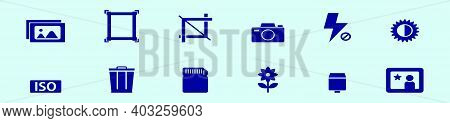 Set Of Camera Cartoon Icon Design Template With Various Models. Modern Vector Illustration Isolated 