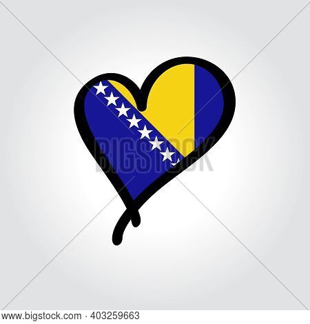 Bosnia Herzegovinan Flag Heart-shaped Hand Drawn Logo. Vector Illustration.