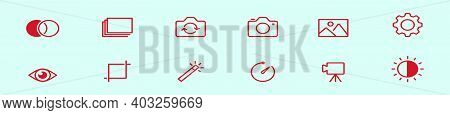 Set Of Camera Cartoon Icon Design Template With Various Models. Modern Vector Illustration Isolated 