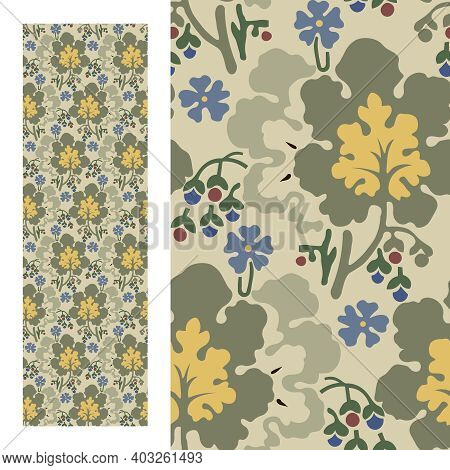 Seamless Floral Pattern (leaves, Flower, Brach) In The Eclectic Style Of The Late 19th Century