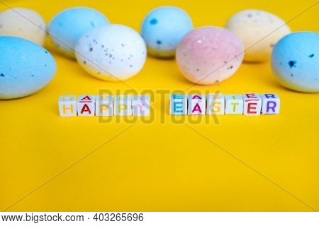 Easter Greeting Card With Painted Eggs. Seasonal Easter Message Happy Easter. Pastel And Colorful De