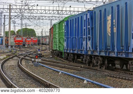 Taiga, Russia-june 14, 2020: Railway Equipment On The Access Roads Of The Railway Station, Taiga Cit