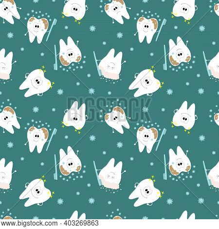 Teeth That Show You How To Get Rid Of Dirt And Germs. Teeth Cleaning. Background. Seamless Vector Il
