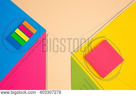 Popstar. Stationery In Bright Pop Colors With Visual Illusion Effect, Modern Trendy Line Art. Collec