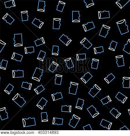 Line Micro Sd Memory Card Icon Isolated Seamless Pattern On Black Background. Vector