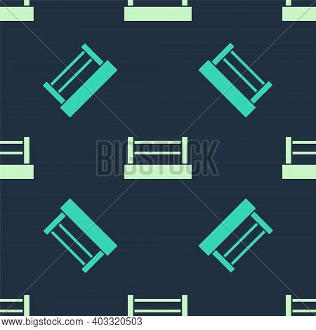 Green And Beige Boxing Ring Icon Isolated Seamless Pattern On Blue Background. Vector