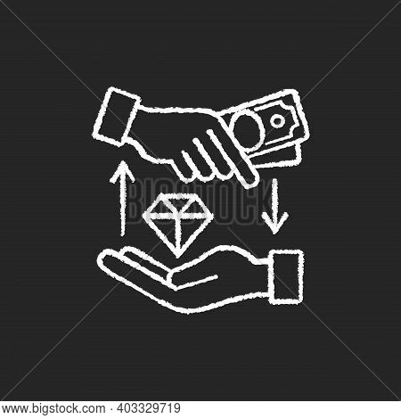 Money Loan Chalk White Icon On Black Background. Borrowing Cash. Financial Aid. Lending Money At Int
