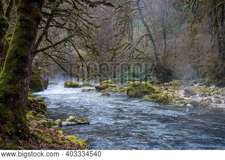 Abkhazia, Bzyb River In Winter In Clear Weather