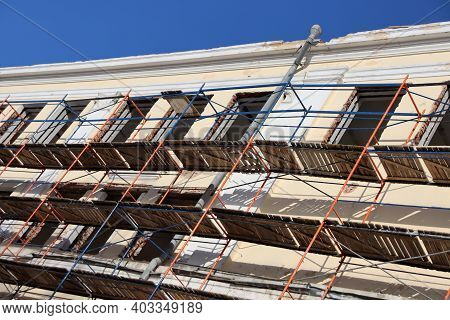 Building Repair. Windowless Building And Sky. Architecture