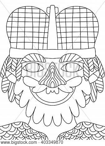 Mardi Gras King Coloring Page Stock Vector Illustration. Smiling Cartoon King Symmetry Black And Whi