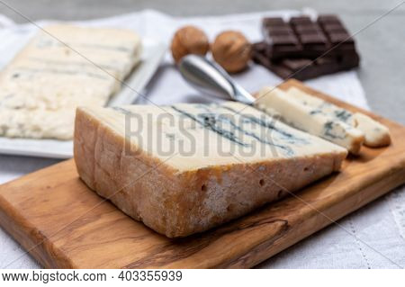 Italian Food, Buttery Or Firm Blue Cheese Made From Cow Milk In Gorgonzola, Milan, Italy Close Up