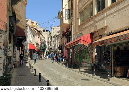 Istanbul, Turkey - October 07, 2020. Galip Dede Street, Known For Its Music Shops. Beyoglu District,