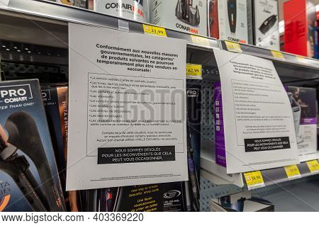 Montreal, Ca - 14 January 2021: Items Unavailable For Sale In A Supermarket As They Are Deemed 'non-