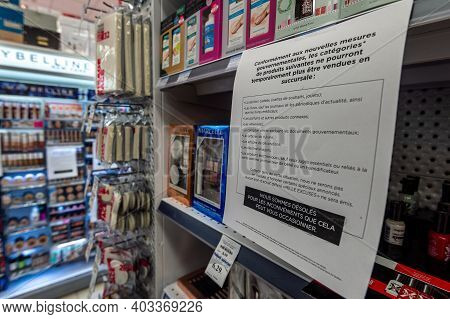Montreal, Ca - 14 January 2021: Items Unavailable For Sale In A Supermarket As They Are Deemed 'non-