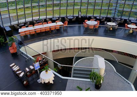 Reykjavik, Iceland - June 21, 2019 - The Tables Near The Cafe Inside Perlan, The Famous Planetarium 