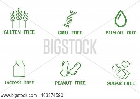 Gluten Free Sugar Free For Banner Design. Food Logo. Vegan, Bio Food. Line Vector. Stock Image. Eps 