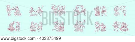 Set Of India Garba Dance Cartoon Icon Design Template With Various Models. Modern Vector Illustratio