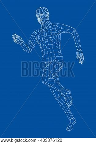 Wireframe Running Man. Vector 3d Rendering. Man In Running Pose