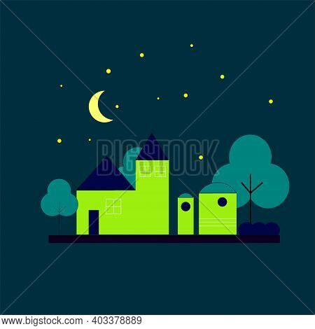 Night House Window Tree Moom Stars Home