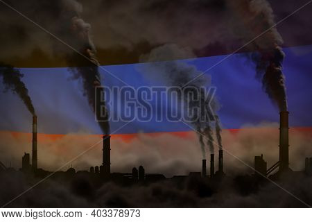 Global Warming Concept - Dense Smoke From Industrial Chimneys On Donetsk Peoples Republic Flag Backg