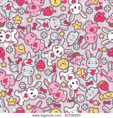 Sevimli karalamalar ile sorunsuz kawaii çocuk desen.