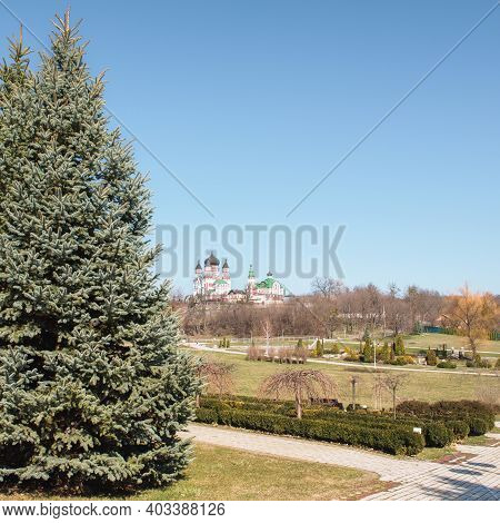 Fragment Of The Feofaniya Park In Kiev. In The Background There Is A Delightful View Of The St. Pant