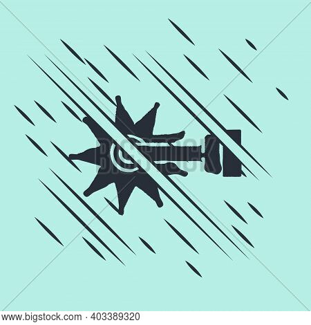 Black Cowboy Horse Riding Spur For Boot Icon Isolated On Green Background. Glitch Style. Vector