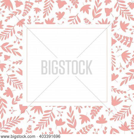 Leaf Border Frame Design Background. Cute Woodland Foliage Silhouette Border. Vector Template Illust