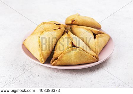 Traditional Hamantaschen Cookies With Jam For Purim Celebratio