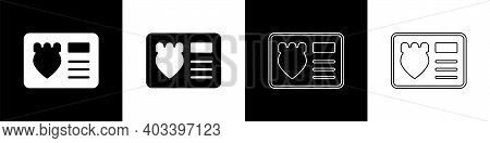 Set Police Badge With Id Case Icon Isolated On Black And White Background. Vector