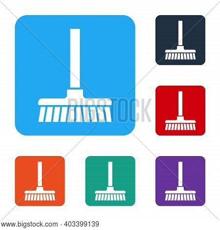 White Handle Broom Icon Isolated On White Background. Cleaning Service Concept. Set Icons In Color S